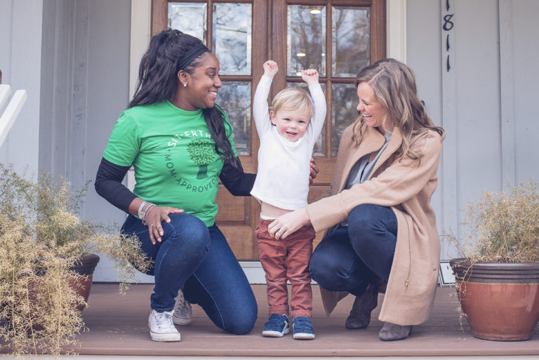 Mom leaving child with babysitter