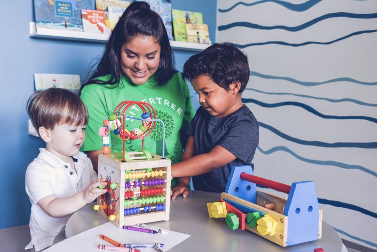 a volunteer sets up the children's ministry in a church plant